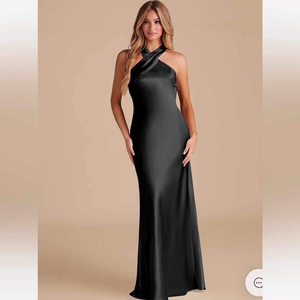 Azazie Doretta Black High-Neck Satin Dress